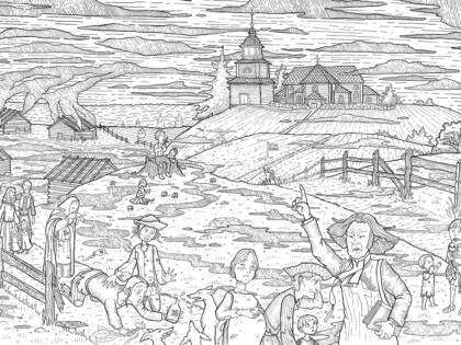 Kuvituskuva Ristiinan kirkosta 1700-luvulla.