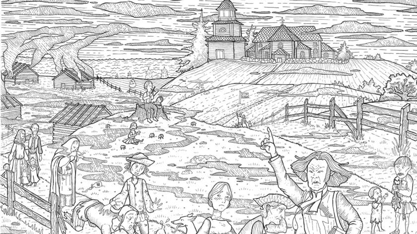 Kuvituskuva Ristiinan kirkosta 1700-luvulla.