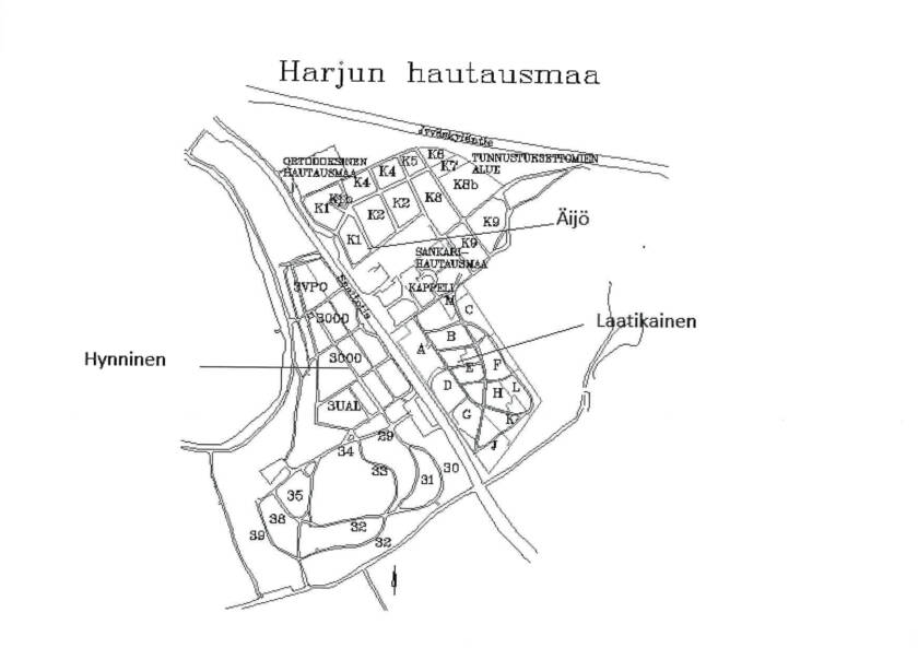 Karttakuva Mannerheim-ristin ritarien hautapaikkojen sijainneista.