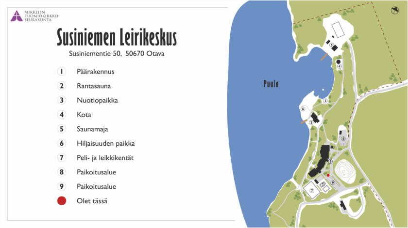 Susiniemen leirikeskuksen aluekartta.