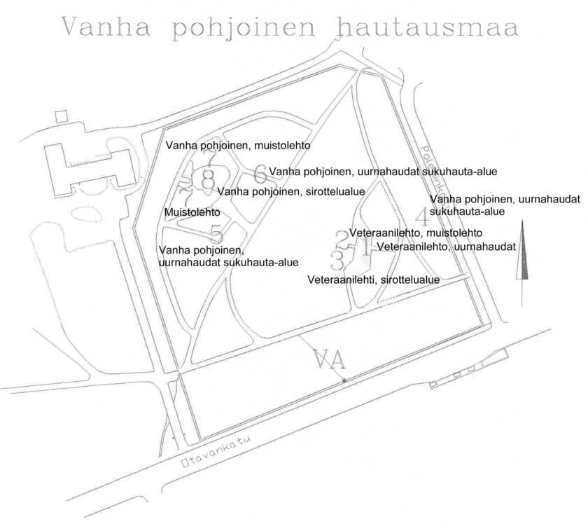 Vanhan pohjoisen hautausmaan karttakuva.