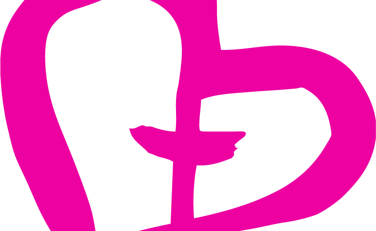 Pinkki sydän, jonka sisässä on risti.